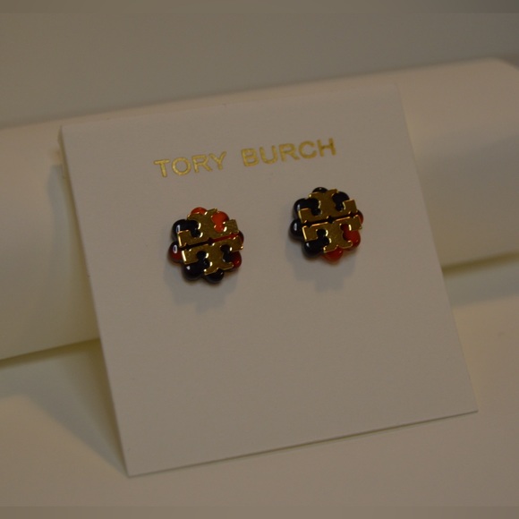 COPY - Tory Burch Women's Logo Flower Resin Stud Earrings - Tortoise/Gold. Bran… - Picture 1 of 15